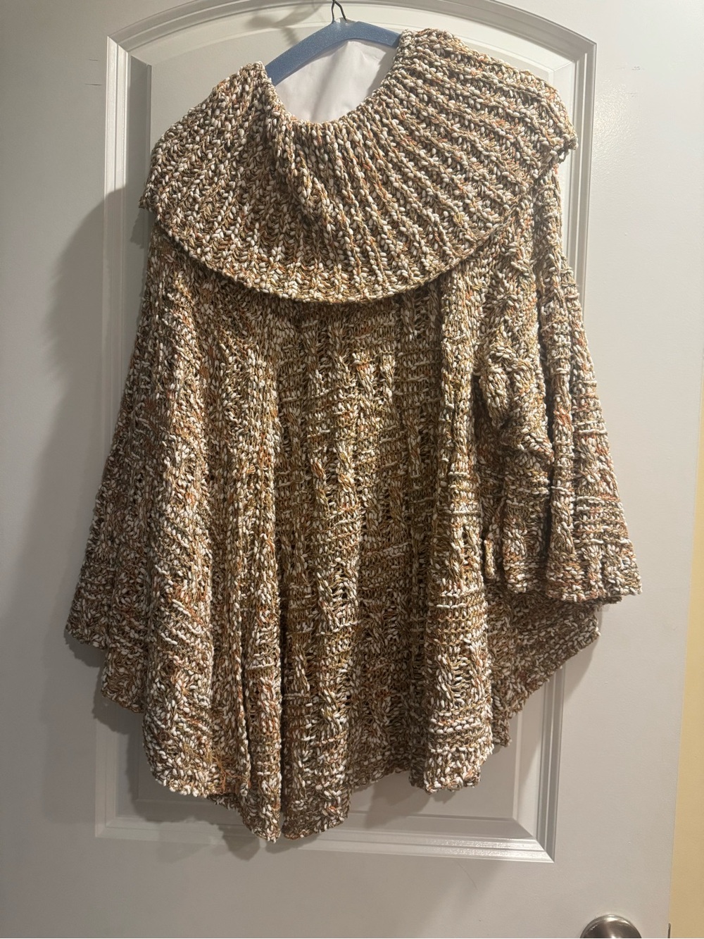 Mystree Marled Cream and Brown Knit Poncho